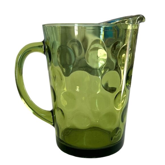 Vintage Hazel Atlas El Dorado Green Glass Pitcher With Interior Raised Dots - Picture 2 of 5